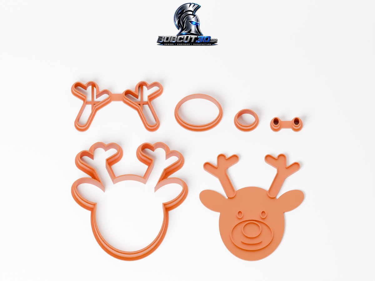Cookie Cutter - Red Nose Reindeer — πλήρες σετ κουπάτ, σφραγίδας και εργαλείων ανά χρώμα