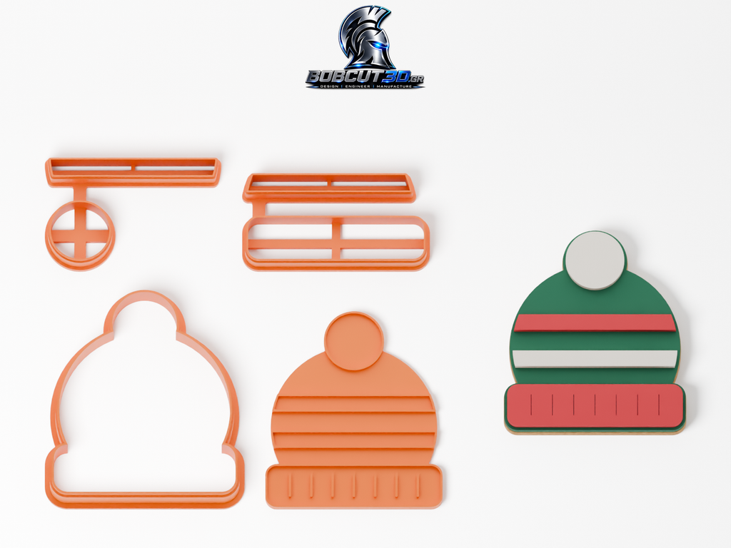 Cookie Cutter - Pompom Winter Beanie — πλήρες σετ και διακοσμημένο μπισκότο με ζαχαρόπαστα