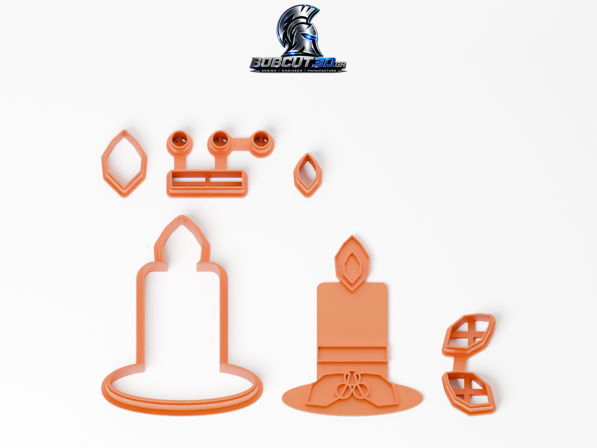 Cookie Cutter - Holly Christmas Candle — πλήρες σετ κουπάτ, σφραγίδας και εργαλείων ανά χρώμα