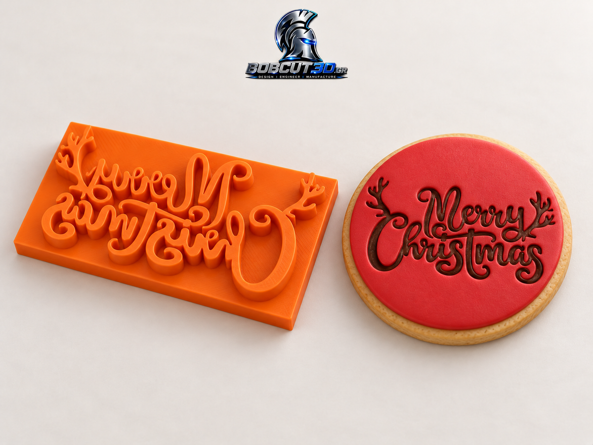 Cookie Cutter - Merry Christmas (Christmas) (Stamp) — σφραγίδα με ενδεικτικό κόκκινο μπισκότο με ζαχαρόπαστα