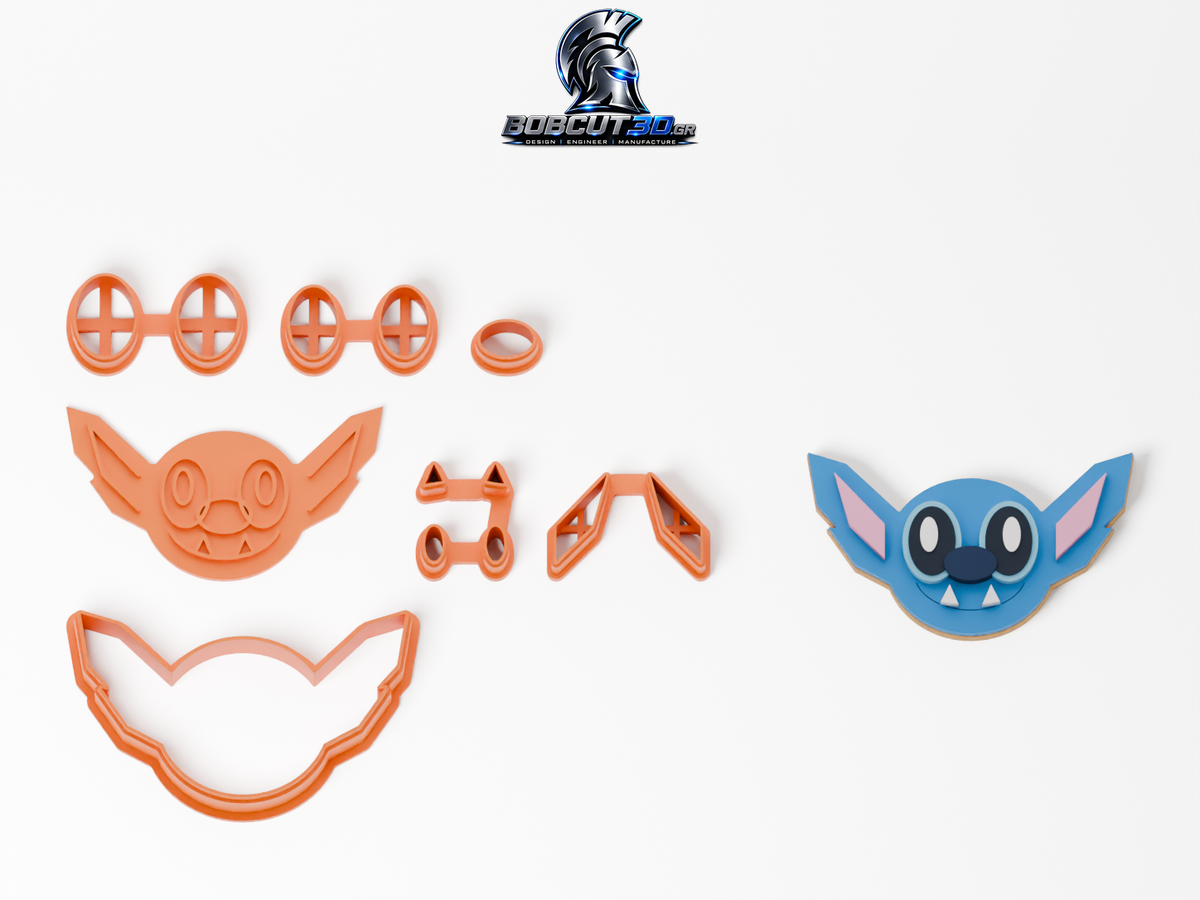 Cookie Cutter - Stitch: πλήρες σετ εργαλείων δίπλα στο διακοσμημένο μπισκότο