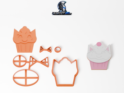 Cookie Cutter - Cakey Cat: πλήρες σετ εργαλείων δίπλα στο διακοσμημένο μπισκότο