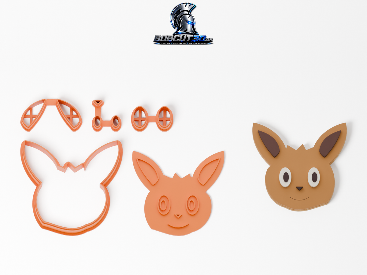 Cookie Cutter - Eevee: πλήρες σετ εργαλείων δίπλα στο διακοσμημένο μπισκότο