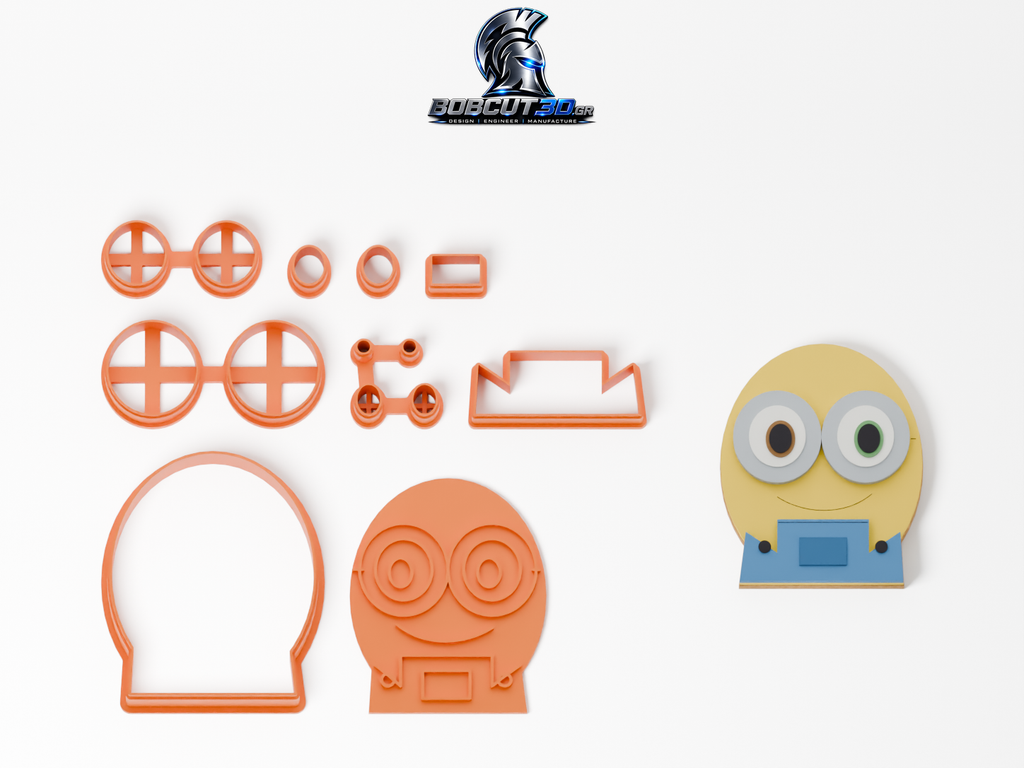 Cookie Cutter - Minion Bob: πλήρες σετ εργαλείων δίπλα στο διακοσμημένο μπισκότο