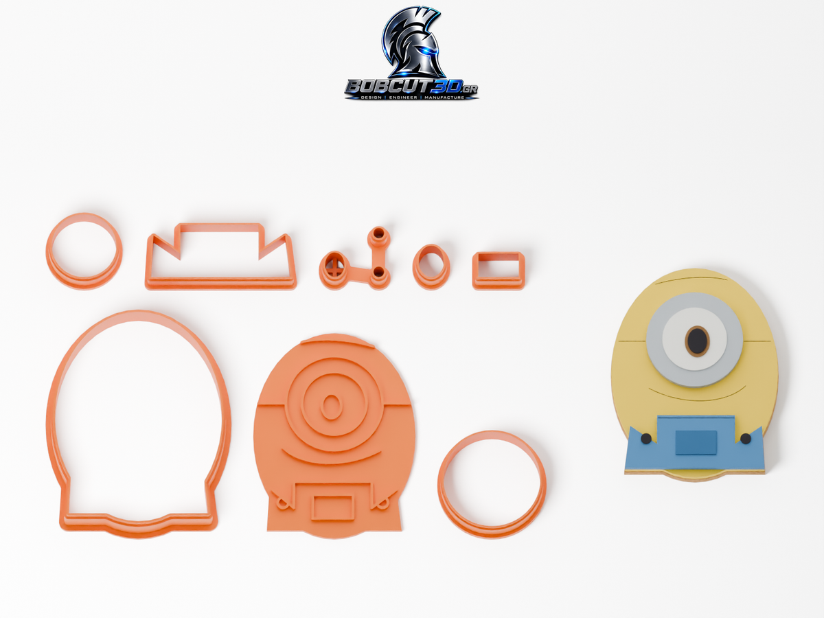 Cookie Cutter - Minion Stuart: πλήρες σετ εργαλείων δίπλα στο διακοσμημένο μπισκότο
