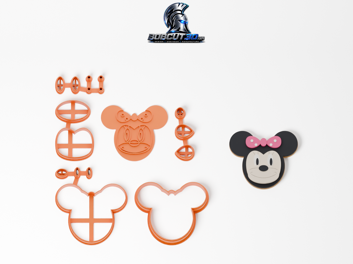 Cookie Cutter - Minnie Mouse: πλήρες σετ εργαλείων δίπλα στο διακοσμημένο μπισκότο