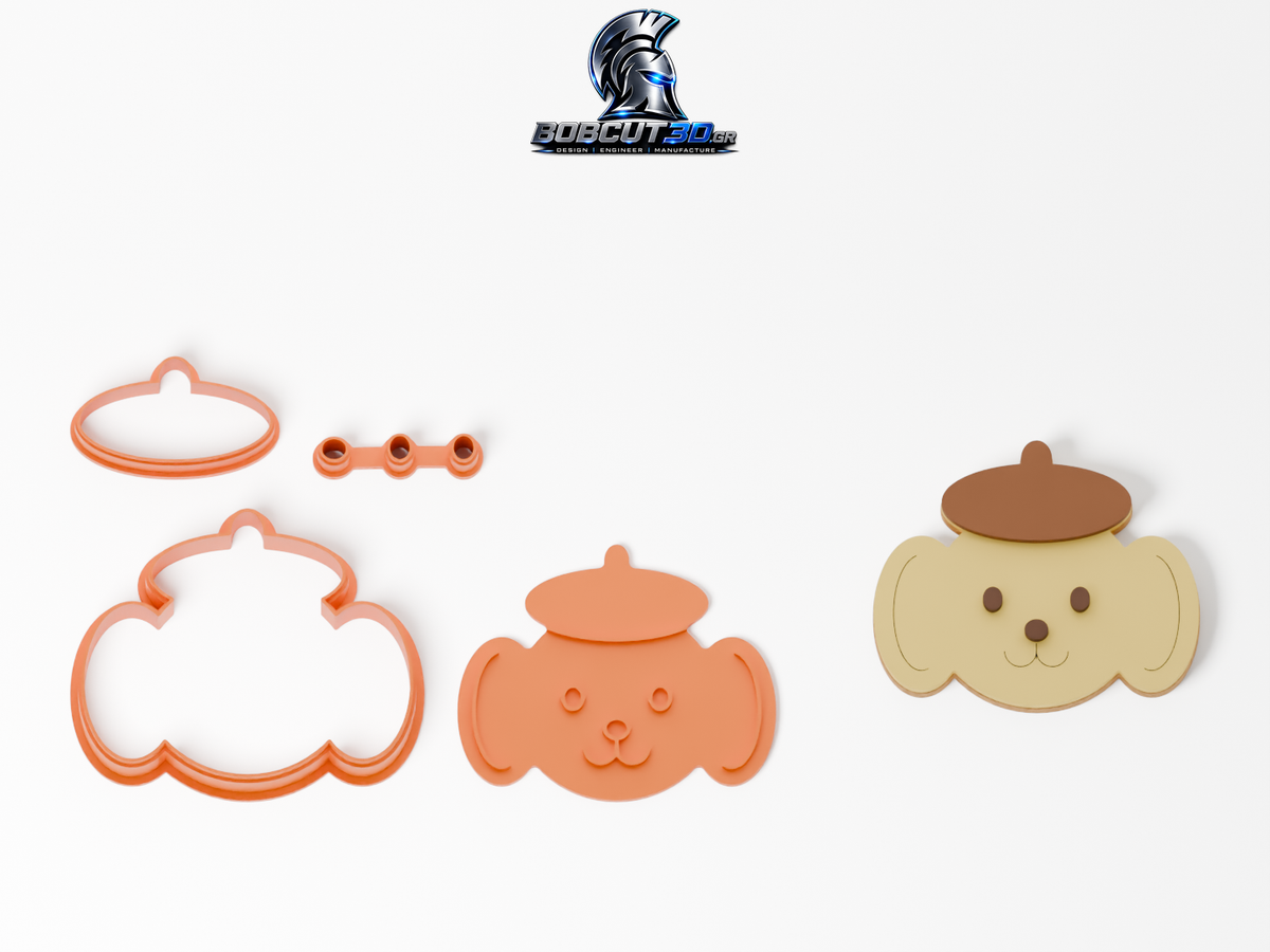 Cookie Cutter - Pompompurin: πλήρες σετ εργαλείων δίπλα στο διακοσμημένο μπισκότο