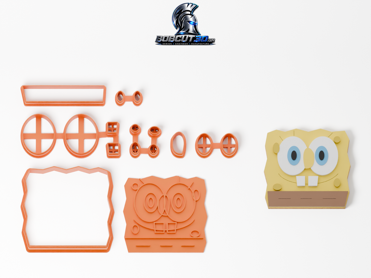 Cookie Cutter - SpongeBob: πλήρες σετ εργαλείων δίπλα στο διακοσμημένο μπισκότο