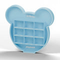 Light blue Mickey display stand for 18 mini figures, three-quarter front view on a white background.